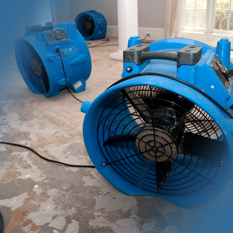 Water damage restoration technician extracting standing water
